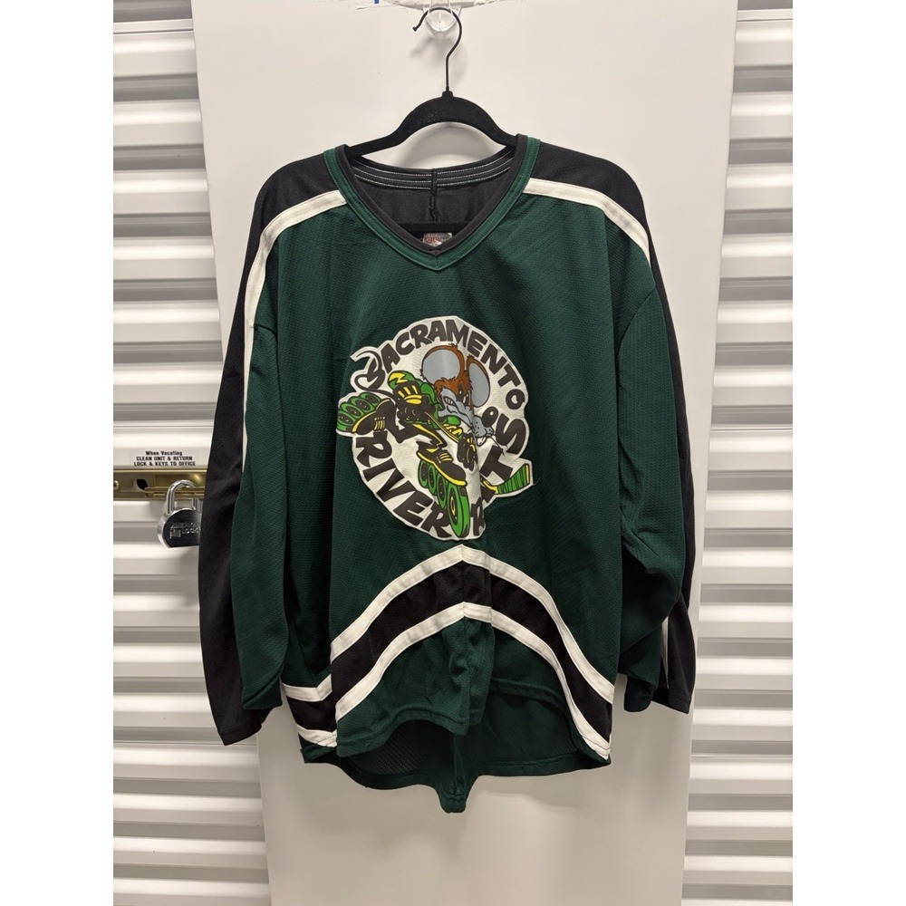 Vintage Sacramento River Rats Hockey Jersey Mens XL Green RHI Hockey CCM 90s
